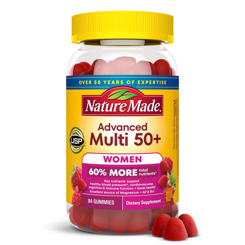 Nature Made Advanced Multivitamin Gummies 50+ for Women, 84 Multi Vitamins | Womens Multivitamins Gummies with Magnesium Citrate, Vitamin D3, Zinc, Calcium and All 8 B Vitamins, 28 Day Supply 84 Count (Pack of 1)