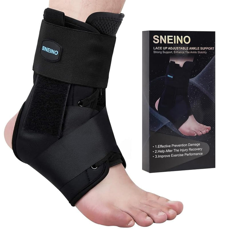 [Australia] - SNEINO Ankle Brace for Women & Men - Ankle Support for Sprained Ankle, Adjustable Lace Up Ankle Brace for Running, Basketball, Volleyball (Black, Large 3) Black 
