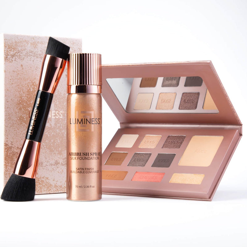 [Australia] - LUMINESS Face Time All In One Makeup Kit - Includes Face Palette, Airbrush Foundation, and Makeup Brush - Long-Wearing, Silky, Soft, Easy to Blend, 3-PC Make Up Set (03 - Light Medium) 03 - Light Medium 