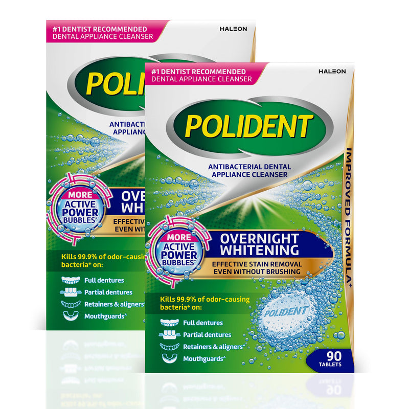 [Australia] - Polident Overnight Whitening Antibacterial Dental Appliance Cleanser Tablets, 90 Count (2 Pack) 