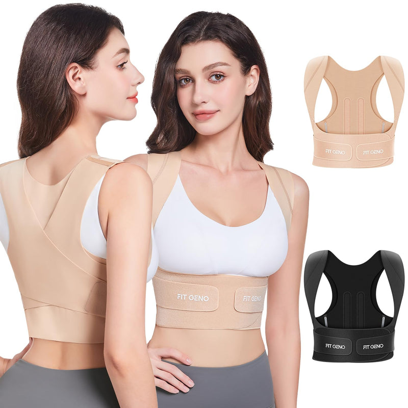 [Australia] - Fit Geno Posture Corrector for Women Invisilite: Invisible Lightweight Back Brace for Neck Shoulder & Upper Back Pain Relief - Improve Posture Correct Hunchback Slouching Under Clothes Medium Beige M (Under Bust 34"- 38") 
