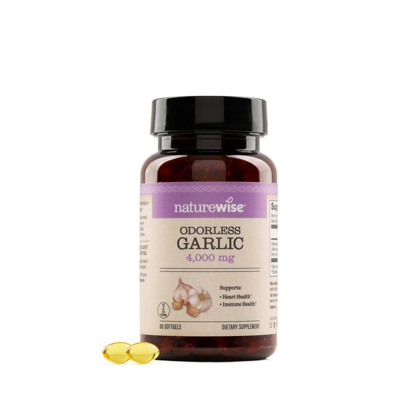 [Australia] - NatureWise Odorless Garlic Supplement 4000mg - Ultra Potent 100:1 Extract - Healthy Cholesterol Formula, Heart Health Support - Non-GMO, Gluten Free, with Halal Gelatin - 60 Count[30-Day Supply] 60 Count (Pack of 1) 