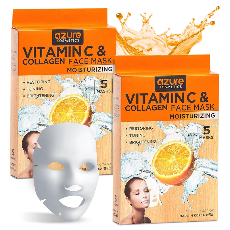 Collagen & Vitamin C Nourishing Sheet Mask, Dermatologist Tested - 10 Pack Vitamin C & Collagen (Pack of 10)