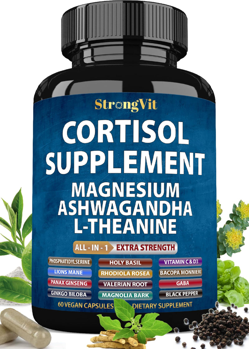 [Australia] - Cortisol Supplements for Women and Men with Magnesium, Ashwagandha & L-Theanine. High Cortisol Reducer, Manager, Detox, Lower and Control. Sleep Support & Stress Relief, USA 60 Count (Pack of 1) 