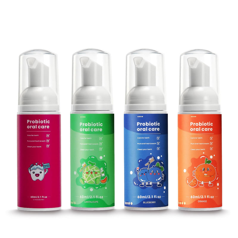 Kids Foam Fluoride Free Toothpaste Mix Mint Flavor, Toddler Natural Teeth Deep Cleaning Toothpaste for U Shaped Toothbrush-Mix 1 Blueberry + 1 Cantaloupe + 1 Orange + 1 Strawberry