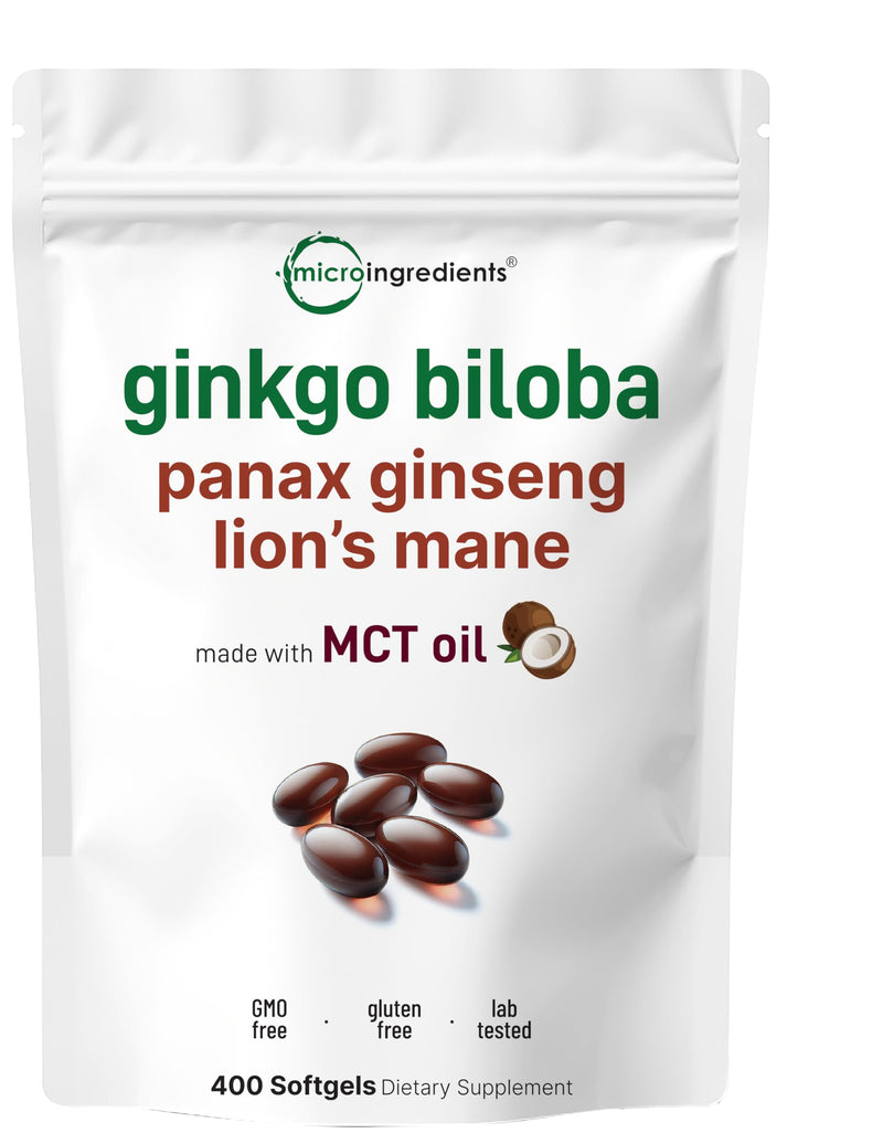 [Australia] - Micro Ingredients ÔªøÔªøGinkgo Biloba & Ginseng 5,600mg Equivalent, 400 Softgels | 6 Month Supply | Triple Strength Ginko Biloba & Lions Mane Memory Supplement for Brain, Mood, & Cognitive Health* 