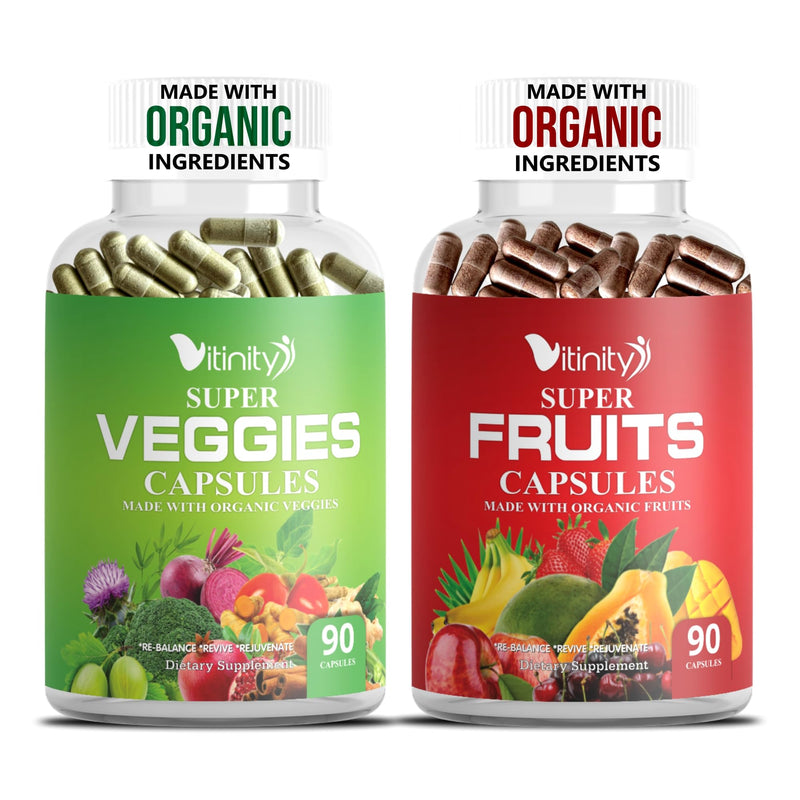 Made with Organic Fruits & Veggies Capsules-Superfood Vegetable Vitamin Supplement for Women & Men-Blend of Fruits and Greens for Daily Health.Fruits and Vegetables Supplements (30-Day Supply) 90 Count (Pack of 2)