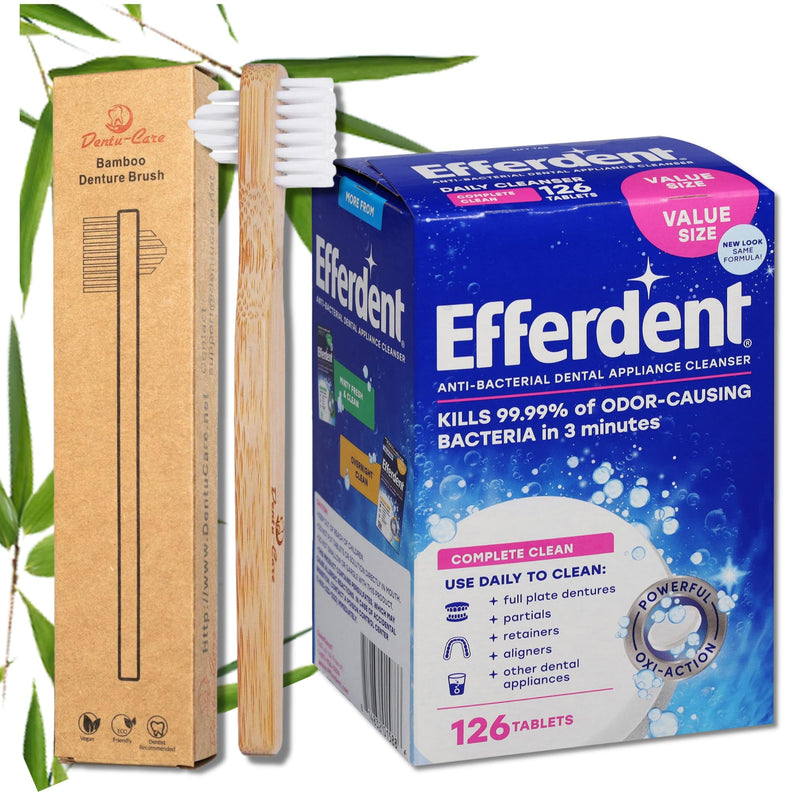 [Australia] - Complete Clean Denture Cleaning Tablets With Bamboo Brush - Specially Formulated Cleaner for Retainers, Aligners & Dental Appliances - Removes Dark Spots & Unpleasant Smells (126 Count) 