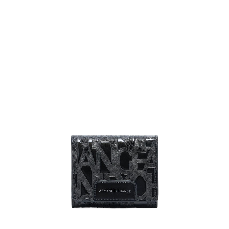 Armani Exchange Women's All Over Logo Bifold Wallet, Black, One Size
