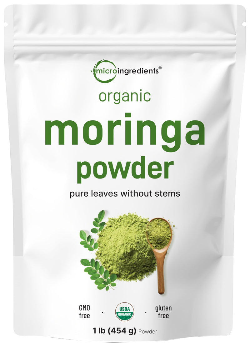 Micro Ingredients Organic Moringa Oleifera Leaf Powder, 1 Pound | Rich in Antioxidants & Immune Vitamins | Pure Leaves Without Stems | Great Superfoods for Tea or Drink | India Grown, Vegan 16 Ounce (Pack of 1)