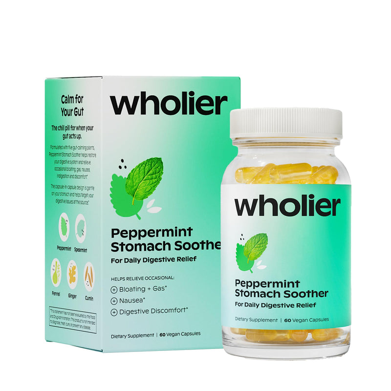 [Australia] - wholier Peppermint Oil, Ginger Root Oil for Bloating Relief, Nausea Relief, Upset Stomach Relief + Gut Health. Daily Herbal Supplement. Peppermint Stomach Soother. (60 Vegan Capsules) Glass Bottle 