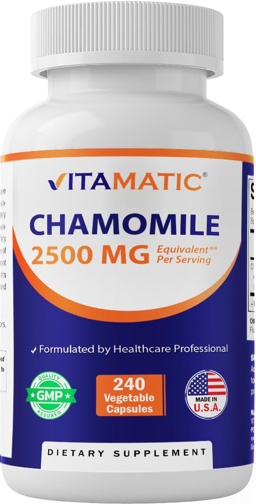 [Australia] - Vitamatic Chamomile 2500 mg Equivalent Per Serving (from 250 mg of 10:1 Extract) - 240 Veg Capsules - Non-GMO & Gluten Free 