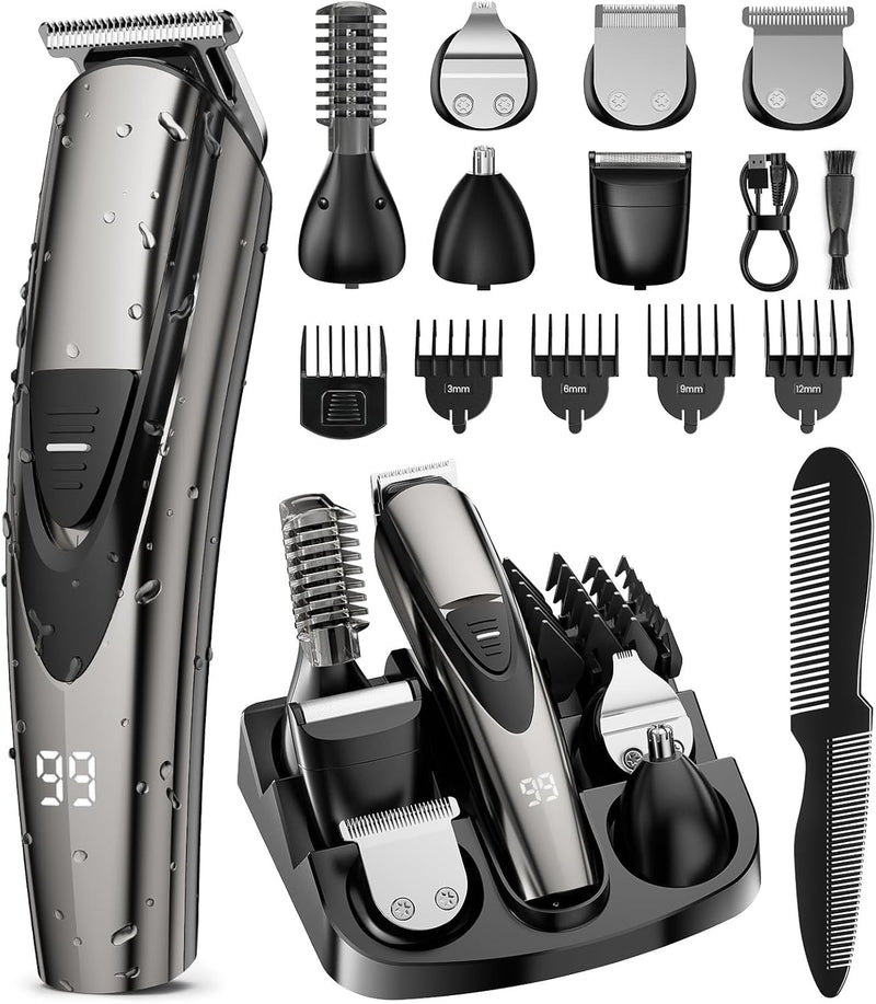 [Australia] - SHPAVVER Beard Trimmer for Men: Professional Barber Hair Clippers - 16-in-1 Cordless Grooming Kit - Waterproof Electric Razor with Turbo Speed & Precision Blades Dark Black 