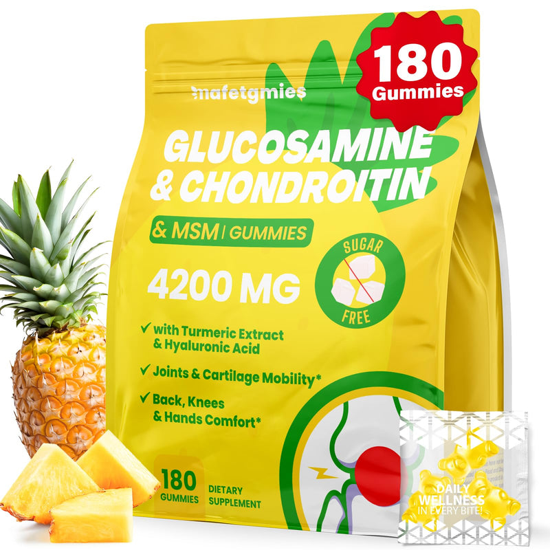 [Australia] - Glucosamine Chondroitin Gummies, 4200mg Extra Strength Joint Supplements Glucosamine Chondroitin with MSM & Elderberry for Joint Health, Flexibility, Immune Support for Adults, Men & Women, 180 Count 180 Count (Pack of 1) 