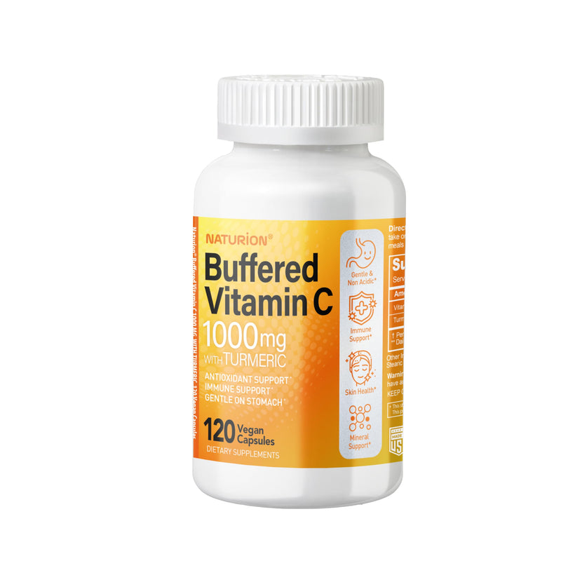 Buffered Vitamin C 1000 mg with Organic Turmeric - Antioxidant & Immune Support - Healthy Skin & Joints - Gluten & Dairy Free - 120 Vegan Capsules, 120 Day Supply 120 Count (Pack of 1)