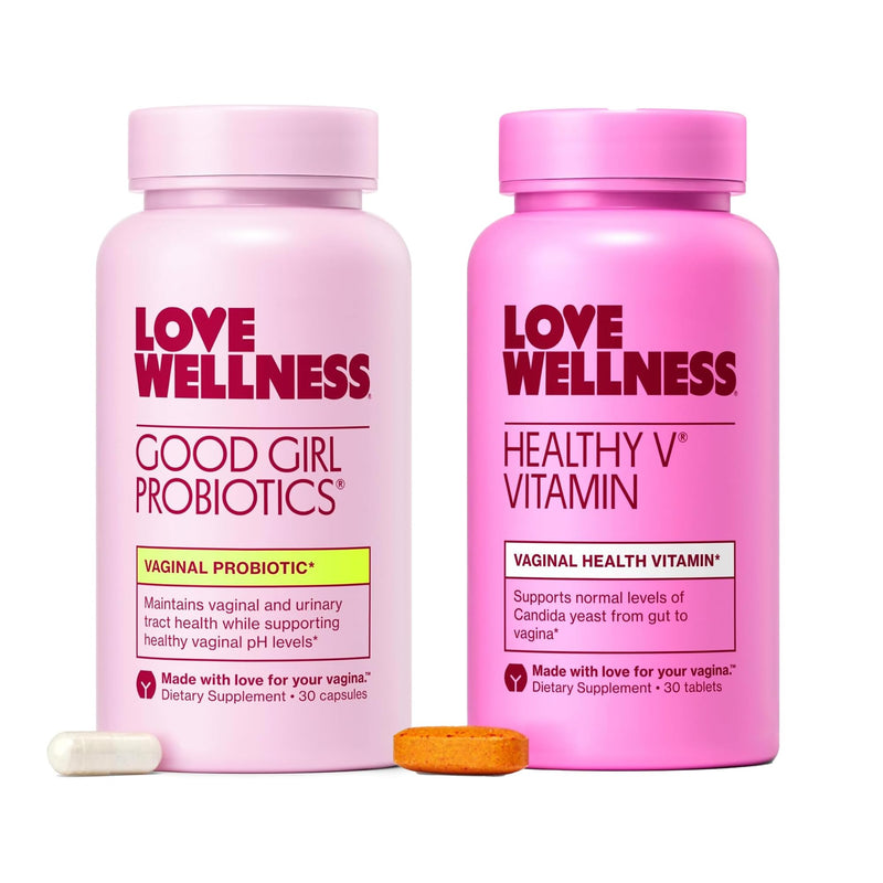 Love Wellness Good Girl Probiotics & Healthy V Vitamin | Women's Duo Pack | 2-Product Wellness Bundle dietary supplement, 9-strain probiotics, Turmeric, Garlic, Coconut oil, 30-days supply, Gluten-free Womens Wellness Duo