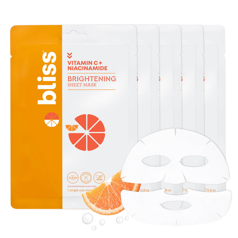 Bliss Vitamin C & Niacinamide Brightening Sheet Mask - Vegan & Paraben-Free Vitamin C & Niacinamide Masks