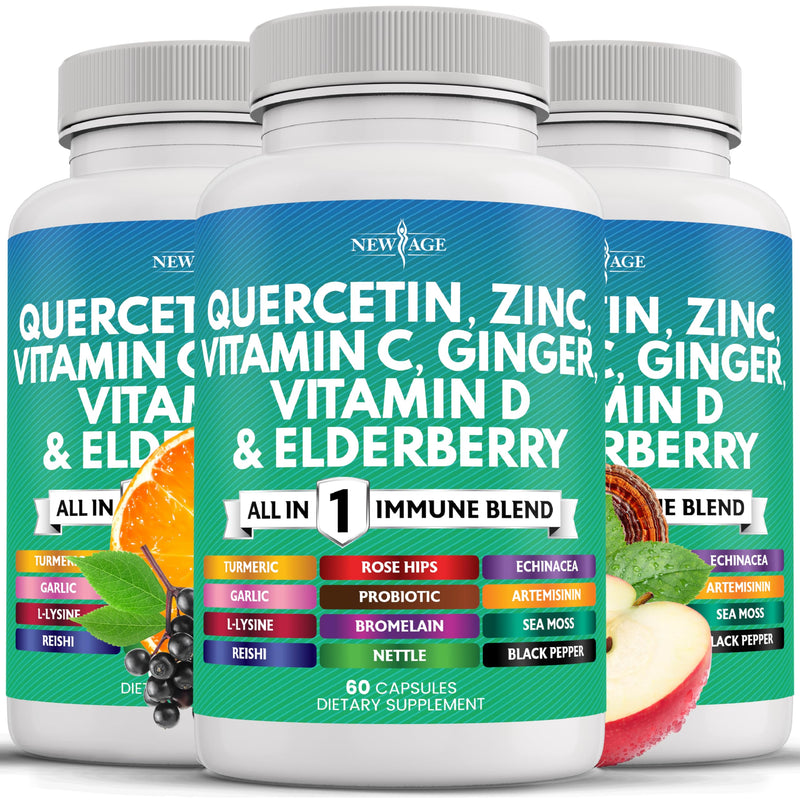 Quercetin Zinc Vitamin C Vitamin D Bromelain Elderberry - Nettle Supplement with Artemisinin, Sea Moss, Echinacea - 180 Count 60 Count (Pack of 3)
