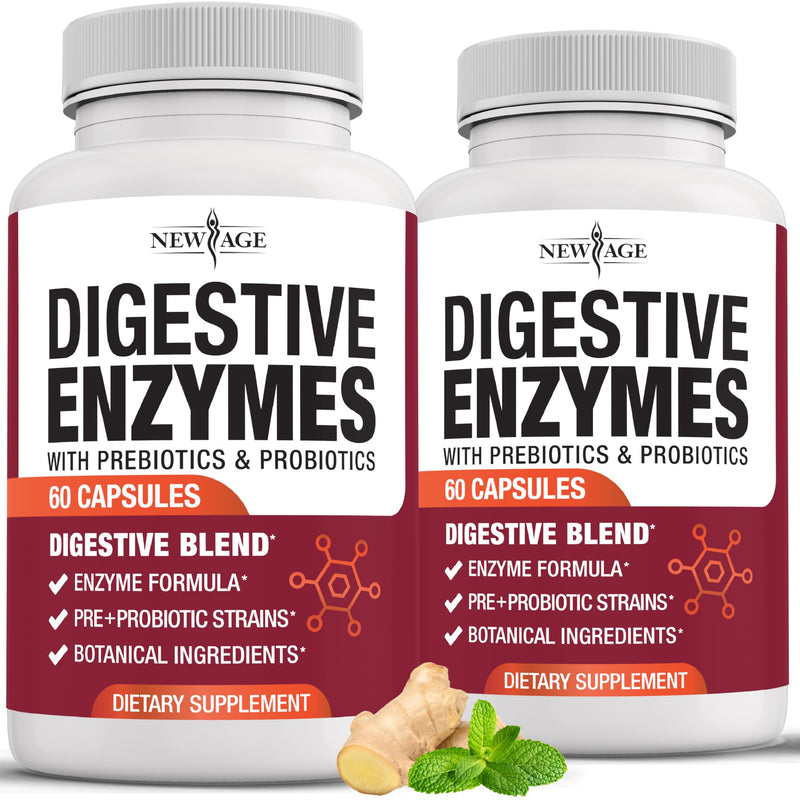 [Australia] - NEW AGE Digestive Enzymes for Gut Health - Probiotic Multi Enzymes with Prebiotics and Probiotics with Lipase for Women and Men for Digestive Health, Daily Enzymes for Digestion - 120 Count 60 Count (Pack of 2) 