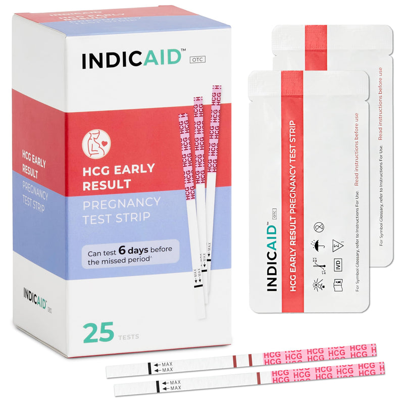 INDICAID 510K Cleared Early Detection Pregnancy Test Strips, High Sensitivity 10mIU to Test 6 Days Before Missing Period, 25 Tests Daily Monitoring of hCG During Pregnancy, Over 99% Accuracy
