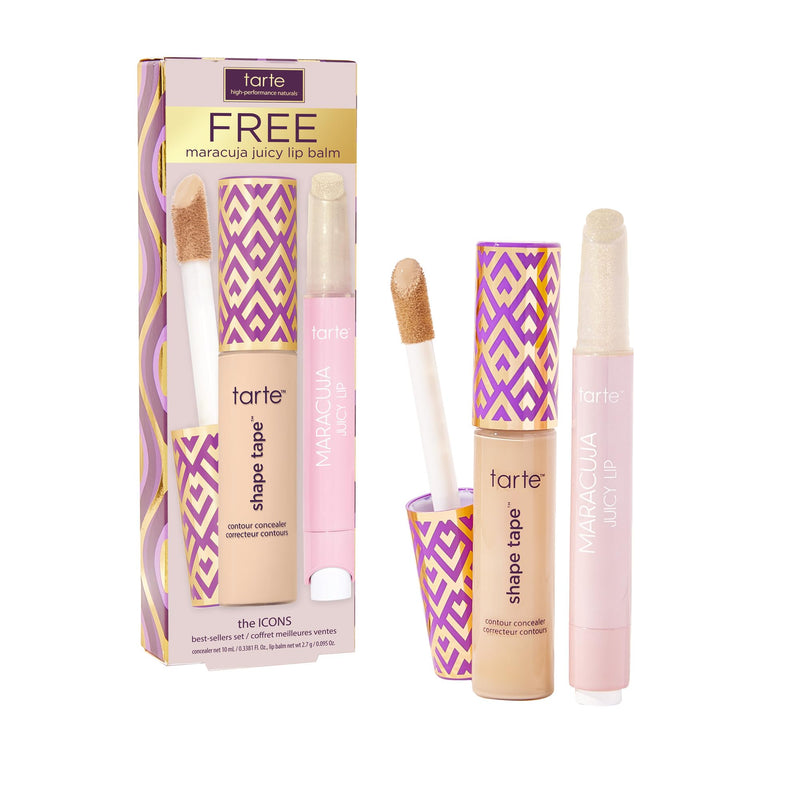 [Australia] - tarte icons shape tape concealer & maracuja juicy lip duo – Full Coverage Concealer for Dark Circles & Fine Lines with Hydrating Nourishing Lip Gloss Balm, Vegan & Cruelty Free 22N light neutral & sunflower 