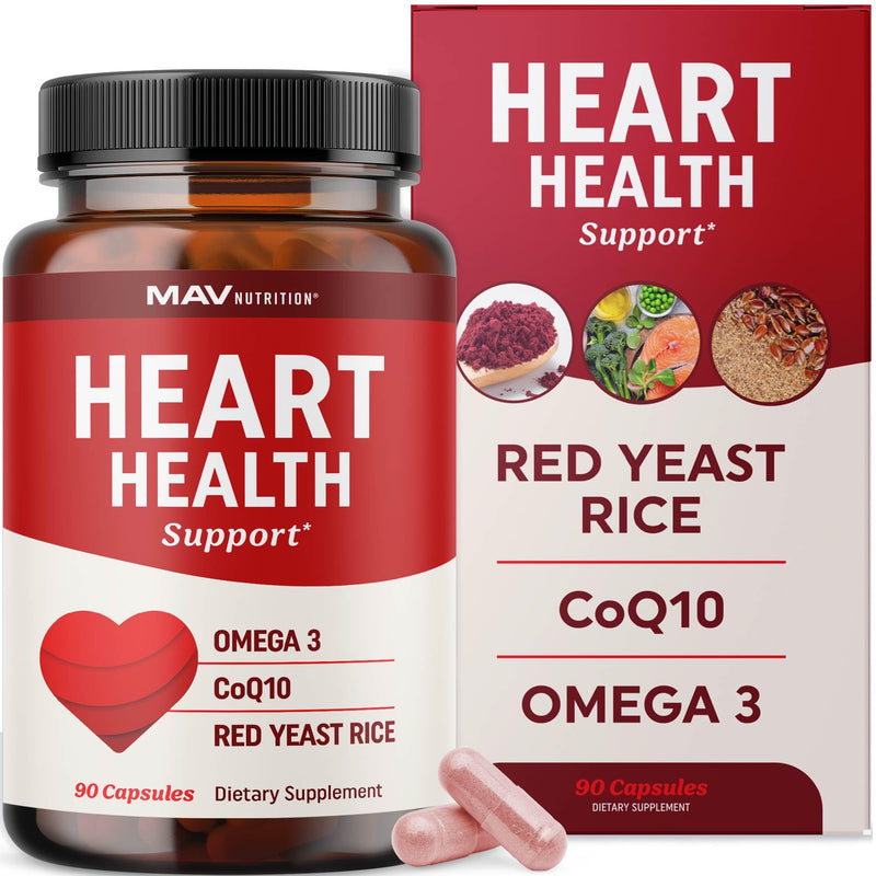[Australia] - Red Yeast Rice with CoQ10 + Omega 3 for Healthy Cholesterol Support | 1200mg | Heart Health Support | Red Yeast Rice 1200 mg. Capsules | Non-GMO, Gluten-Free | Heart Health Supplements | 90 Ct 