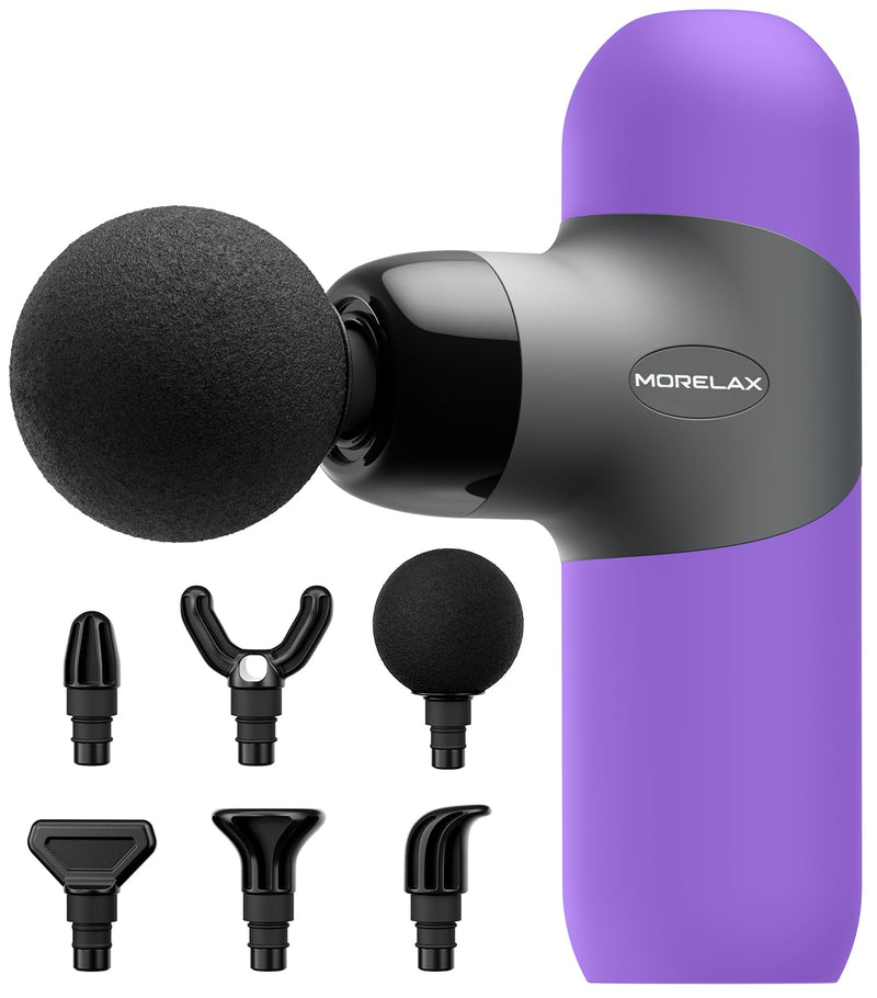 [Australia] - Morelax Mini Massage Gun Portable Deep Tissue Muscle Percussion Massager, Electric Handheld Sport Massager with 6 Massage Heads 4 Speed, Best Gift (Purple) Purple 