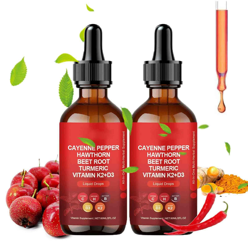 [Australia] - Cayenne Pepper Drops, Vascuflow Cayenne Pepper Liquid Drops with Hawthorn Beet Root | Turmeric Vitamin K2 D3, Gentle Formula, Vegan-Friendly, Easily Absorbed, 30-Day Supply (2) 2 