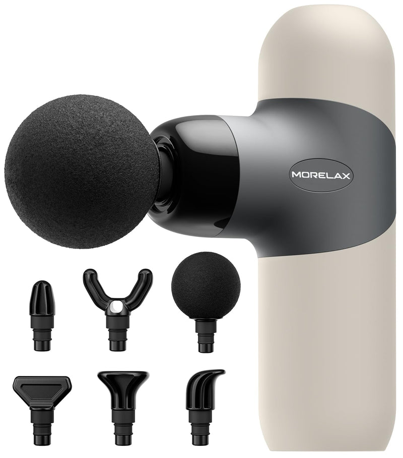 [Australia] - Morelax Mini Massage Gun Portable Deep Tissue Muscle Percussion Massager, Electric Handheld Sport Massager with 6 Massage Heads 4 Speed, Best Gift (Almond) Almond 