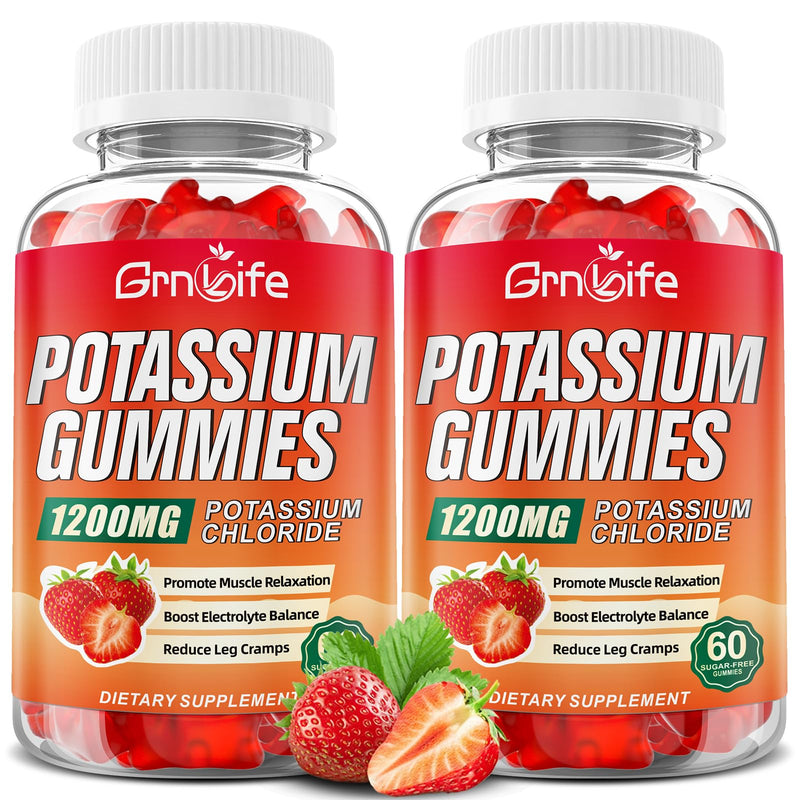 [Australia] - 2 Pack Potassium Gummies for Adults, Potassium Chloride Gummies 1200mg Support Leg Cramps & Electrolyte Balance, Strawberry Flavor 120 Count 120 Count (Pack of 1) 