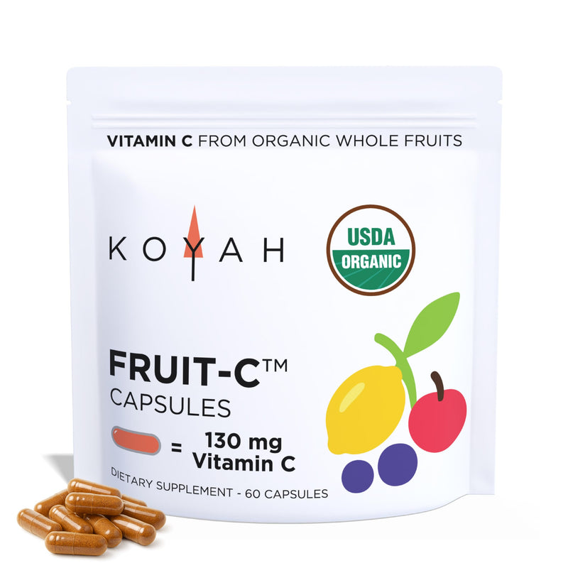 Fruit-C Whole Food Vitamin C Capsules from Organic Fruit, 60 Count | 130 mg Vitamin C per Capsule from 7 Freeze-dried Fruits - Acerola, Wild Blueberry, Acai & More. No Synthetic Ascorbic Acid