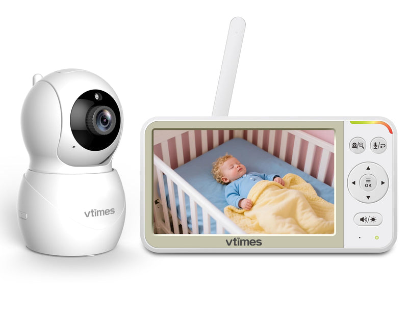 [Australia] - 5'' Video Baby Monitor No WiFi with 32-Hour Battery, 2-Way Talk Baby Camera Monitor VOX Pan-Tilt-Zoom Night Vision Temperature Display Alarm 8 Lullabies and 1000ft 