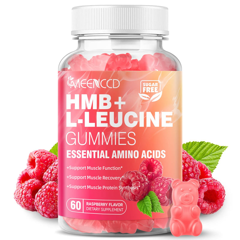 MEENCCD HMB and L-Leucine Gummies, HMB and Leucine Amino Acid for Muscle Growth, Muscle Maintenance, and Muscle Comfort, for Men & Women, Sugar-Free, Raspberry Flavor, 60 Count 60 Count (Pack of 1)