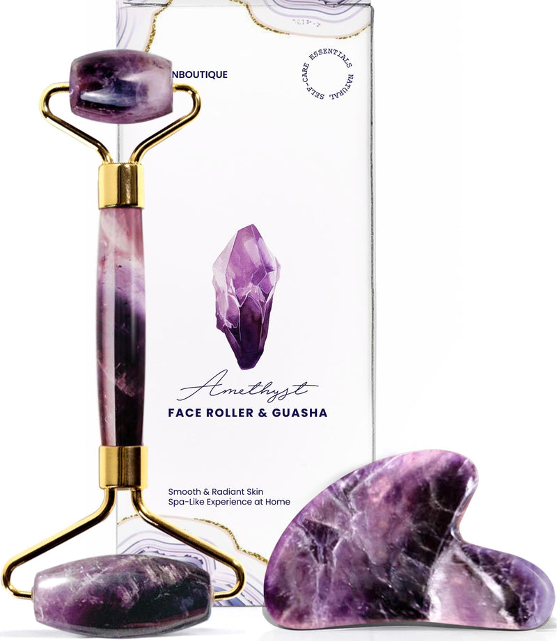 [Australia] - ROSELYNBOUTIQUE Gua Sha Facial Tools & Face Roller Original Face Massager for Puffiness Wrinkless Skin Care Routine - Self Care Gift for Men Women (Amethyst) Amethyst 