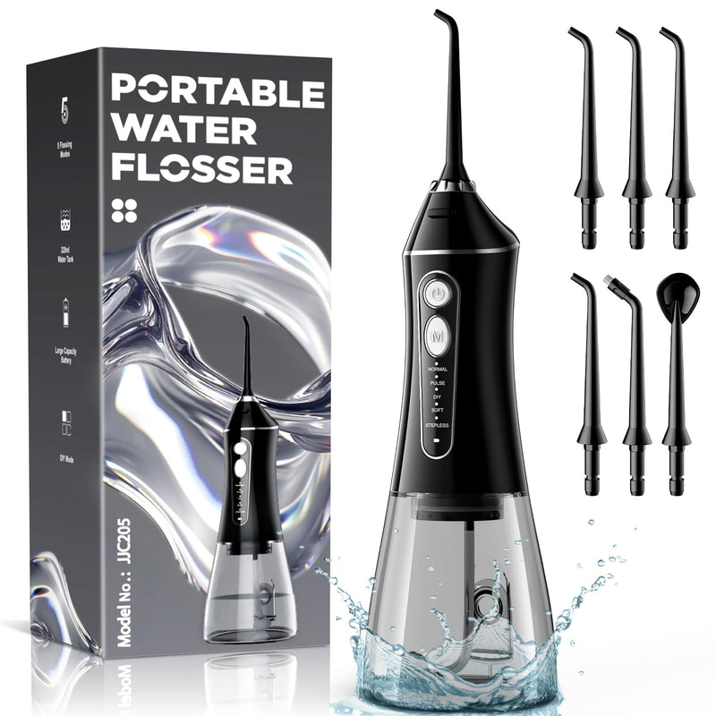 [Australia] - Water Flosser for Teeth Cleaning and Flossing, 5 Modes Rechargeable Cordless Oral Irrigator 320ml Water Tank Teeth Cleaner, IPX7 Waterproof Portable Electric Dentel Flossers for Home and Travel,Black Black 