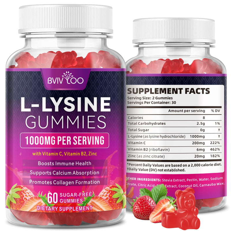 [Australia] - L-Lysine 1000mg Gummies for Immune Support & Skin Health - High Potency Vegan Gummies, Sugar-Free, Natural Berry Flavor, Gluten-Free Chewable Supplement for Adults & Kids - 60 Gummiess 1pack 