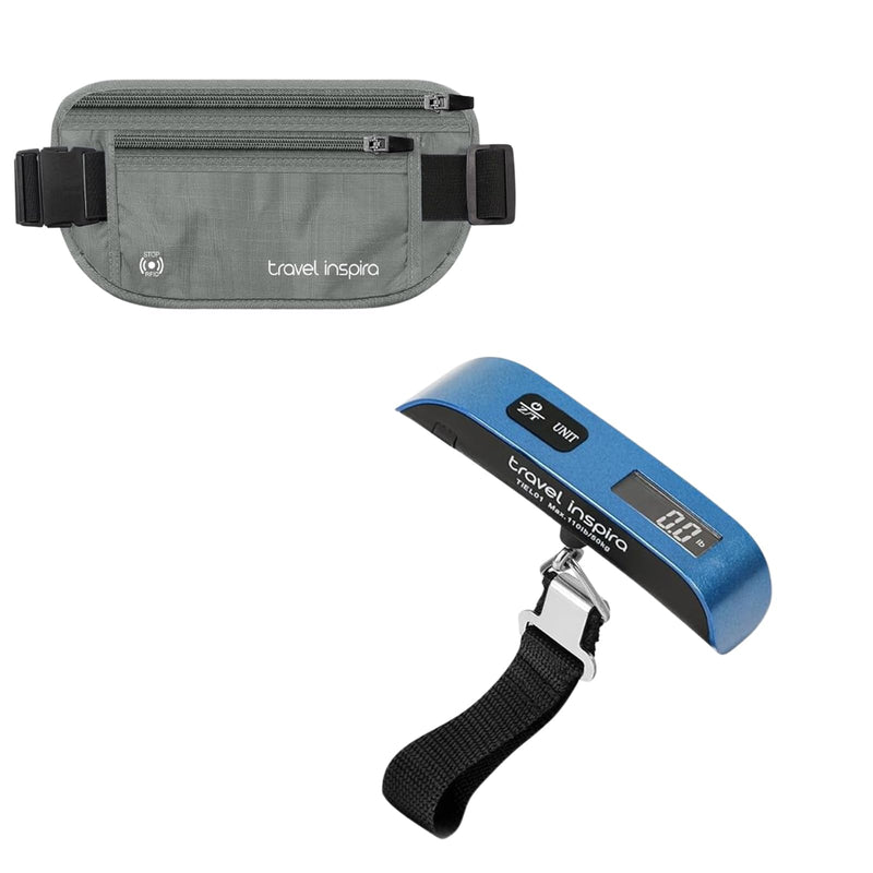 travel inspira Slim Anti-Theft RFID Blocking Travel Money Belt Luggage Scale, Portable Digital Hanging Baggage Scale