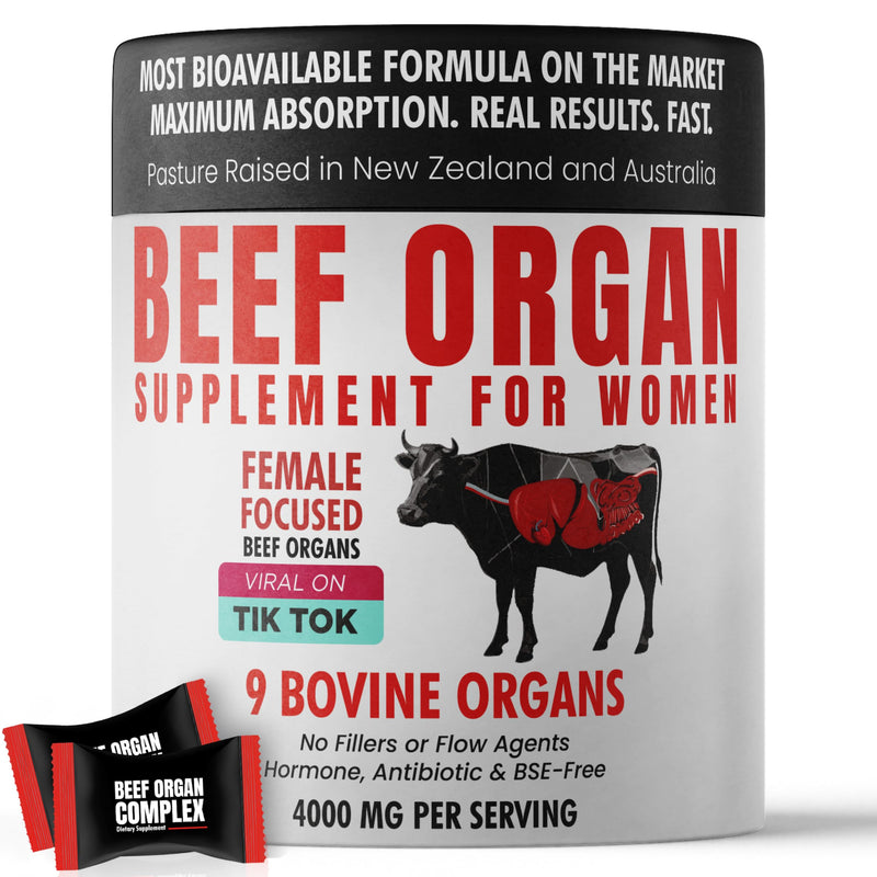 [Australia] - Beef Organ Supplement for Women | Grass Fed Beef Organs Liver Supplement | 9 Nutrient Rich Bovine Organs | Raised on New Zealand & Australian Pastures | No Fillers | Great Taste | 60 Gummies Beef Organ 