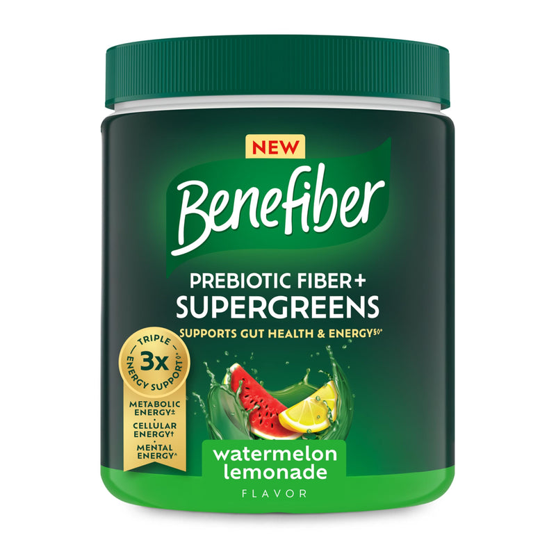 [Australia] - Benefiber Prebiotic Fiber + Supergreens Dietary Supplement Powder, Watermelon Lemonade Flavor, 8.8 oz (250g) 