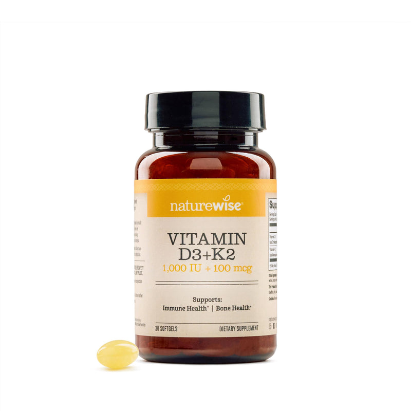 NatureWise Vitamin D3 1000IU + K2 MK-7 100mcg Supplement, 30 Softgels | D3 K2 as MK-7 Supplement - Organic Extra Virgin Coconut Oil - Calcium Absorption & Immune Health Support - 1-Month Supply 30 Count (Pack of 1)