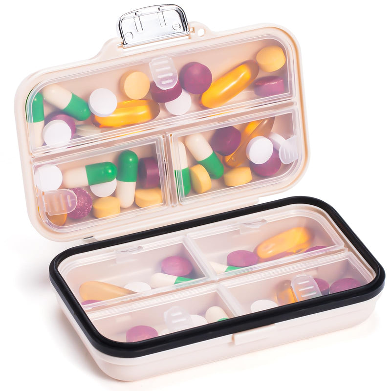 Daviky Portable Pill Organizer, Compact Travel Pill Box with Compartments | Divided compartments keep pills and vitamins organized, with a compact design for travel, work and everyday use White