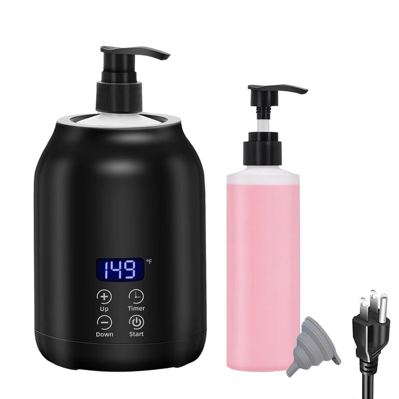 [Australia] - Massage Oil Warmer with Two Oil Bottles, Electric Massage Cream Lotion Heater Bottle Dispenser Pump Funnel with Adjustable Heating Temperature and Timer for Home Salon Barber Shops (Black) Black 