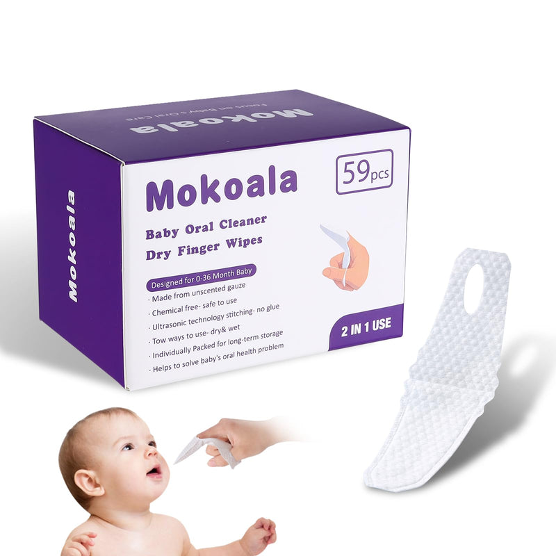 [Australia] - Baby Finger Toothbrush，Baby Tongue Cleaner Wipes for Infant Tooth and Gum Cleaning, 59Pcs Disposable Wipes Toothbrush for Newborn Oral Care 1 Count (Pack of 59) 