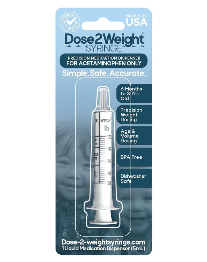 [Australia] - DOSE-2-WEIGHT Oral Syringe, Precision Dosing Dispenser for Infants Acetaminophen (160mg/mL), for Children Under 3 Yrs Old, Patented, Made in America 