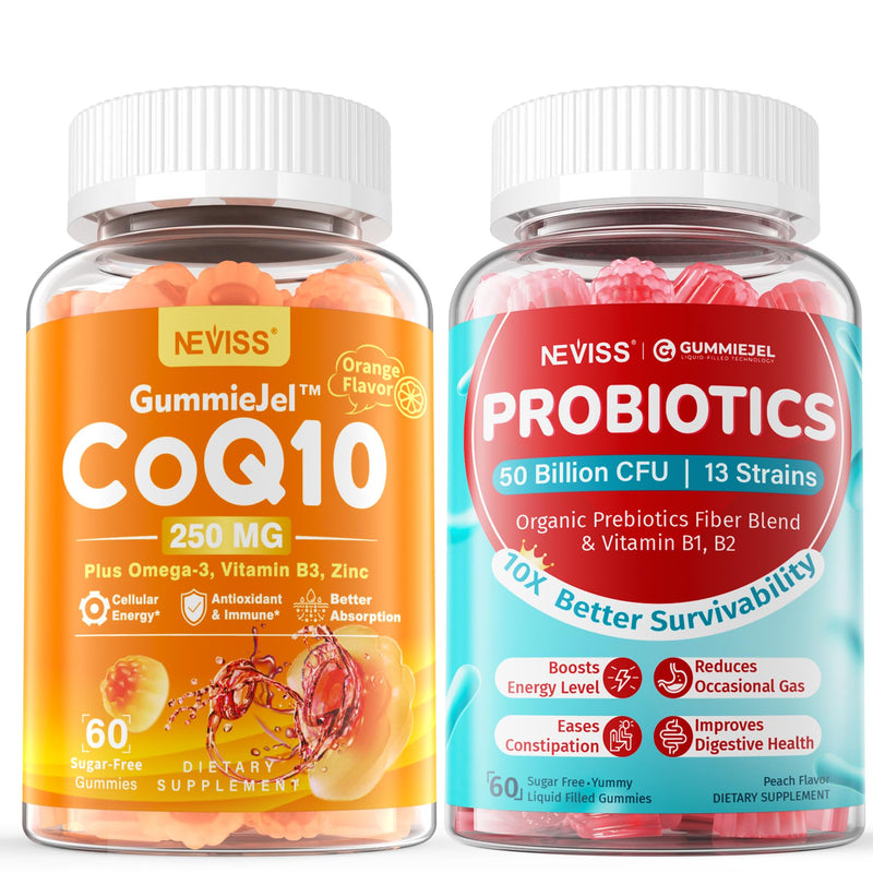 NEVISS Sugar-Free CoQ10-250mg / 500mg Filled Gummies +Sugar Free Probiotics Gummies