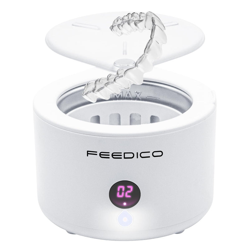 [Australia] - Professional Dental Ultrasonic Cleaner Machine - 200ML Denture, Retainer, Aligner, Night Guard & Mouth Guard Cleaner - Deep Cleaning with Protection Design for Braces, Oral Care & Dental Trays 