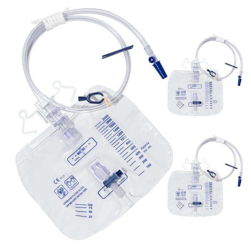 [Australia] - 2000mL Catheter Bags for Men and Women 3 Pack Professional Urinary Drainage Bags with Enhanced Anti-Reflux Drip Chamber, 48‚Äù Thickened Drainage Tube, Adjustable Clips & Hanging Hook 3-pack 2000 mL 