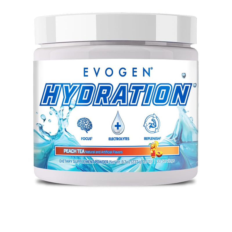Evogen Hydration Sugar-Free Electrolytes | Peach Tea | 30 Servings | Potassium, magnesium, sodium, calcium and coconut water with citicoline, taurine and B vitamins for energy and focus Tub