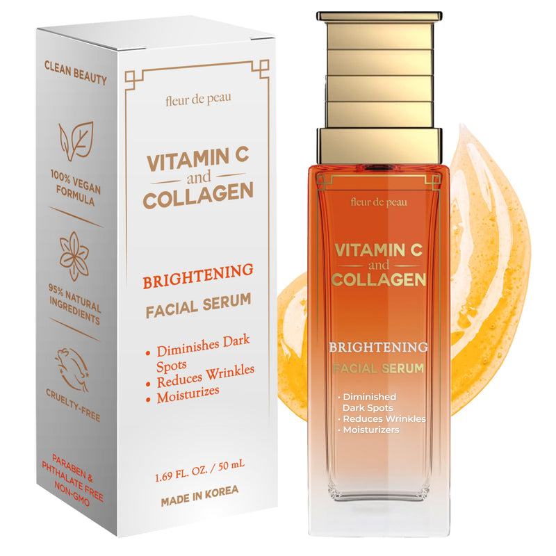 Fleur De Peau Vitamin C Serum For Face With Collagen – Dermatologist Tested, Anti-Aging, Even Skin Tone, Reduces Fine Lines, Improves Radiance & Texture – 95% Natural, Clean Beauty – Korean Skin Care Vitamin C & Collagen