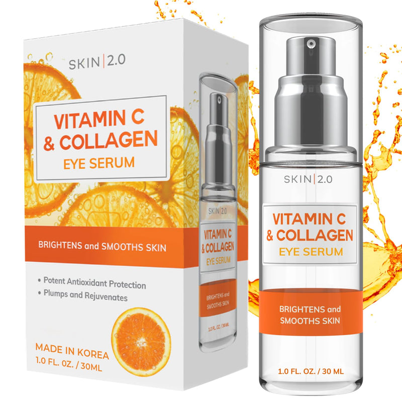Skin 2.0 Vitamin C & Collagen Under Eye Serum – Dermatologist Tested, Anti Aging Korean Skin Care – Targets Dark Circles, Puffiness & Fine Lines for Smoother, Firmer Eyes – Vegan Clean Beauty, 1 fl oz Vitamin C & Collagen Eye Serum